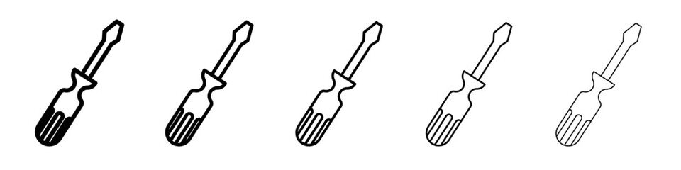Screwdrive icon thin outline logo mark set