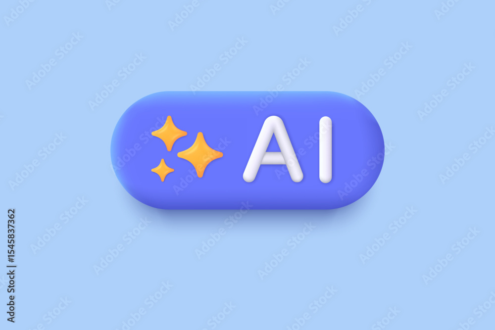 Aufkleber 3D generative AI button. Generate and Magic star icon AI. Artificial intelligence technology and Deep learning. AI enters by command prompt to generate ideas. Trendy and modern vector in 3d style.