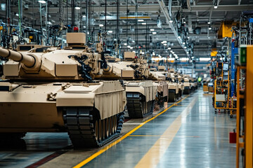 Military tank assembly line factory production new vehicles army defense industry