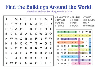 Find the Buildings Around the World – Educational Architecture Word Search Puzzle for Kids and Classrooms