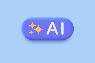 3D generative AI button. Generate and Magic star icon AI. Artificial intelligence technology and Deep learning. AI enters by command prompt to generate ideas. Trendy and modern vector in 3d style.