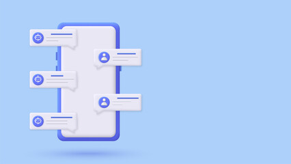 3D smartphone online chatbot app with messages. Artificial intelligence technology concept. Automation support chatting with bot. Customer support service AI. Trendy and modern vector in 3d style.