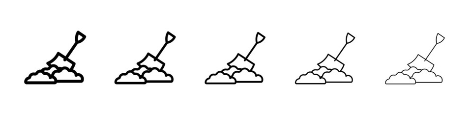 Snow and shovel icon thin outline logo mark set