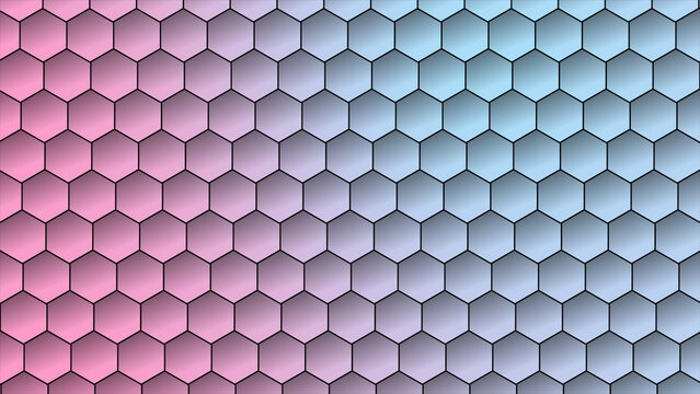 Futuristic colorful surface hexagons tiles. Trendy simple and minimal geometrical loop able hexagon shapes background