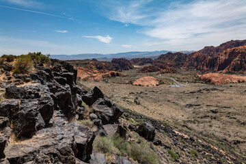 Cedar Bench lava flow (lower Pleistocene) / Trachybasalt,  Snow Canyon Scenic Overlook, Snow Canyon State Park, Utah geology. Red Cliffs National Conservation Area



