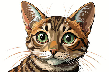Obraz premium curious cat with wide eyes and tilted head on white background vector ideal for pet designs, stickers, prints, or cute merchandise