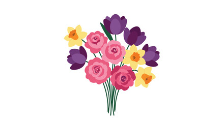 Colorful Hand-Drawn Flower Bouquet Illustration on White Background
