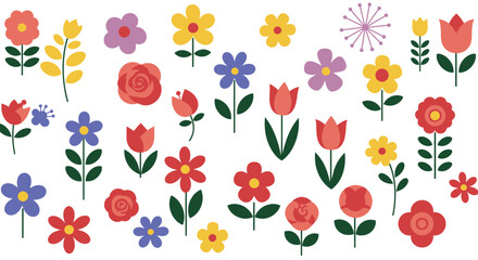 Diverse Hand-Drawn Botanical Flower Set with Dandelions, Sunflowers,  Daisies, Lilies, Daffodils, and Irises etc. 