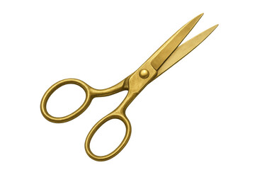 Golden scissors lying open on a transparent background, ready for use in graphic design or photo editing projects