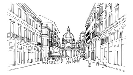 Line Art of Corso Vittorio Emanuele II, Milan