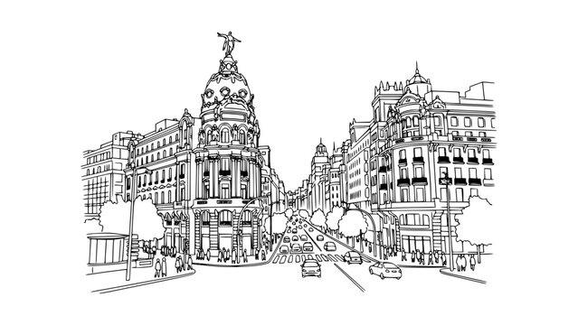 Line Art of Calle Gran V&iacute;a, Madrid