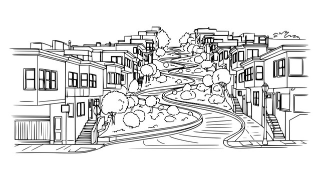 Line Art of Lombard Street, San Francisco