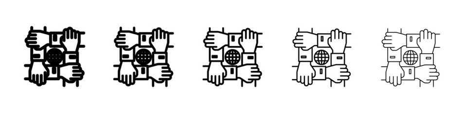 Unity and teamwork icon thin outline logo mark set