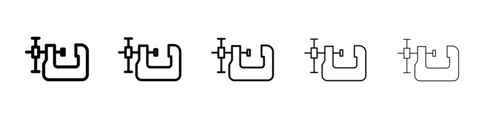 Vice clamp icon thin outline logo mark set