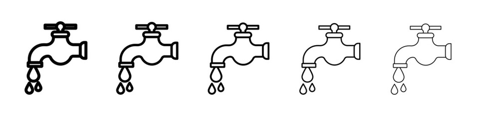 Water tap icon thin outline logo mark set