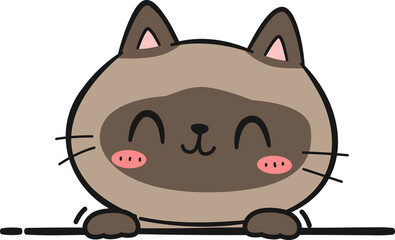 Cute siamese cat happy face peeking cartoon doodle