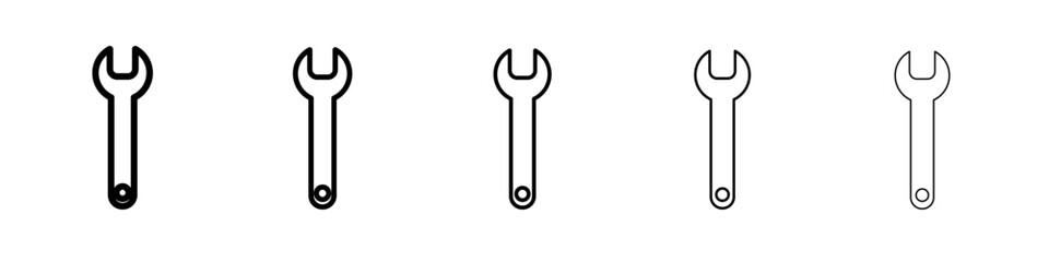 Wrench icon thin outline logo mark set