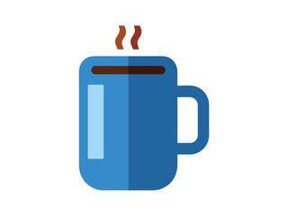 Simple Flat Design Blue Mug with Steaming Coffee or Tea Illustration