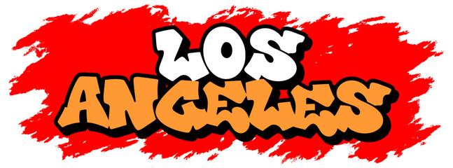 Urban graffiti vector with the word Los Angeles in white text, black outline, and red splatter background. Bold street art style for posters, apparel, or digital design. © dirtyfellas