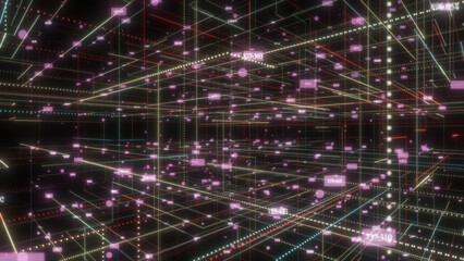 floating through Digital data network connection in digital cyberspace hi-tech technology bokeh background