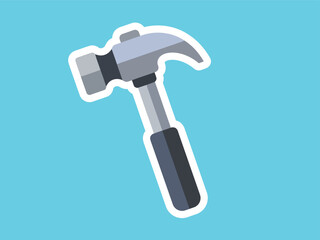 Flat Design Hammer Tool for Construction and Repair Isolated on Blue Background