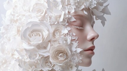Fototapeta premium Paper flower face profile portrait
