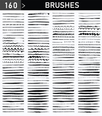 160 Hand Drawn Vector Brushes – Ink, Grunge, and Textured Brush Strokes Set for Designers