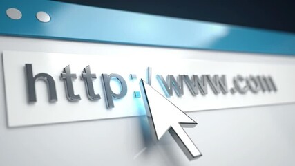 Computer cursor hovering over a generic website address, suitable for web design, digital marketing, technology concepts in advertising materials.