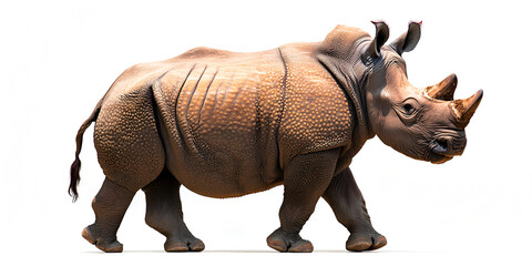 Fototapeta premium White rhino standing on a white background, isolated and majestic