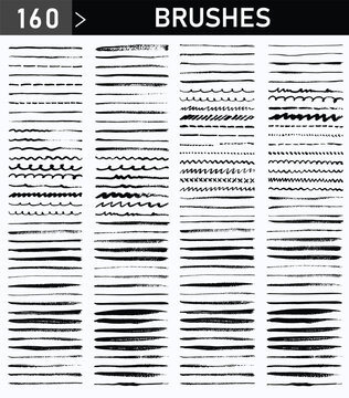 160 Hand Drawn Vector Brushes &ndash; Ink, Grunge, and Textured Brush Strokes Set for Designers