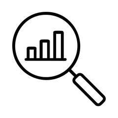 Analytics icon with magnifying glass and bar chart representing data analysis and business insights