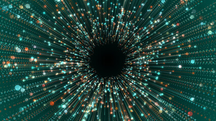 Colorful glitter particles tunnel futuristic 3d background