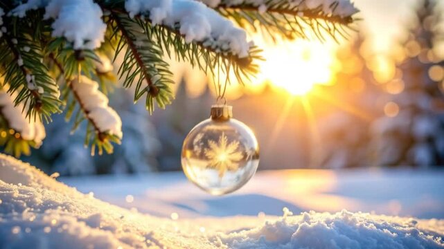Winter Solstice Ornament On Snowy Branch