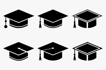 Minimalist Black Graduation Cap Icons for Educational and Ceremony Graphics