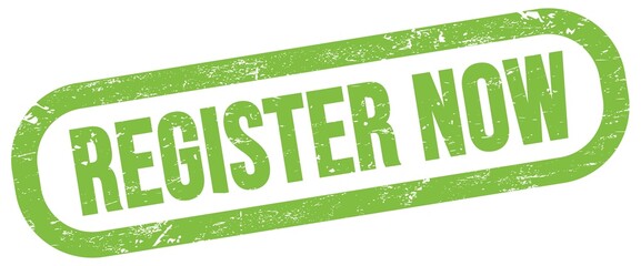 REGISTER NOW, text written on green stamp sign.