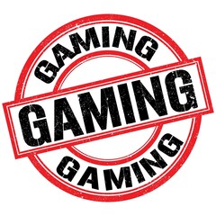 GAMING text on red-black round stamp sign