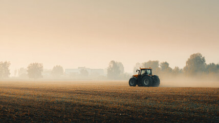 Fototapeta premium Farmer is joyfully riding an autonomous tractor across field