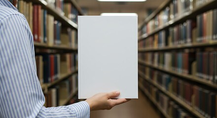 Unmarked book presented in a bookstore setting, ready for custom cover design.
