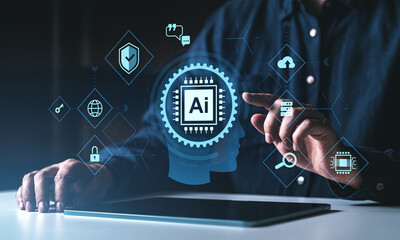 Artificial intelligence automating business processes through futuristic technology interface with...