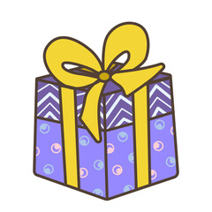 Gift with bow. Happy Birthday. Merry Christmas. Wrapped gift box, vector illustration. Sale and shopping