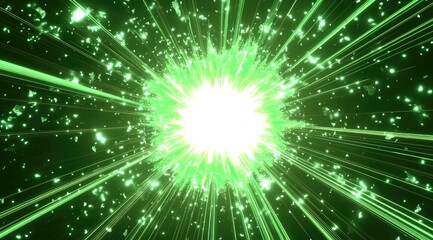 Radiant green explosion in dark space