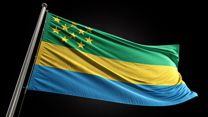 The flag of equatorial guinea waves in the wind against a dark background
