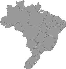 Simple Map of Brazil with Administrative Borders and Internal Regions in Grey Colour 