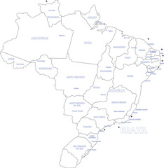 Labeled Map of Brazil with States and Capital Cities Vector Outline