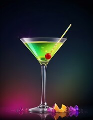 Delicious tropical cocktail with a straw and fruits