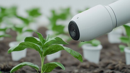 AI camera detecting plant diseases, precision farming tool, futuristic field scanner tech