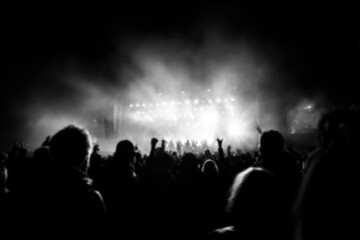 Fototapeta premium Black and White Music Festival Crowd Silhouette