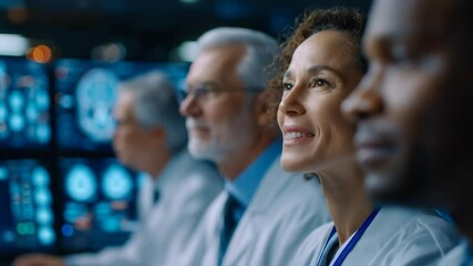 Dedicated Team of Medical Professionals Analyzing Complex Data in a High-Tech Research Facility - Powered by Adobe