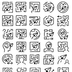Creative mind and finding solutions: A collection of illustration with the idea of a paper airplane in a maze