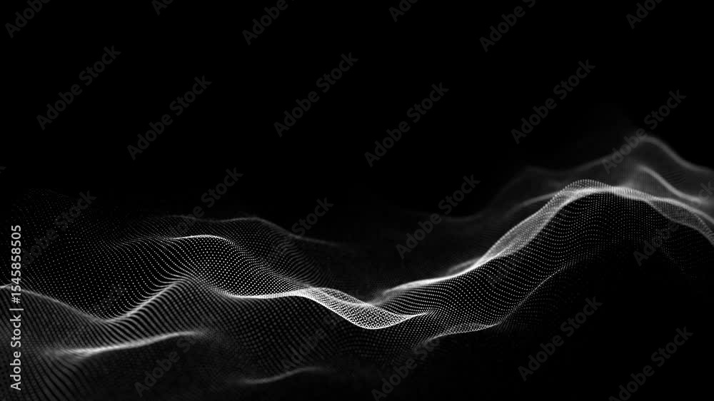 Poster futuristic moving wave. digital dark background with moving particles. big data visualization. 3d re